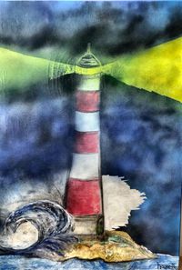 &#039;Lighthouse&#039; - Acryl, Aquarell, Tinte auf Leinwand; 100 cm x 70 cm